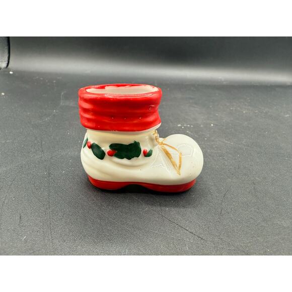 Pair of Vint 50s Japan Ceramic Christmas Santa Boots Toothpick Holders - Picture 3 of 10